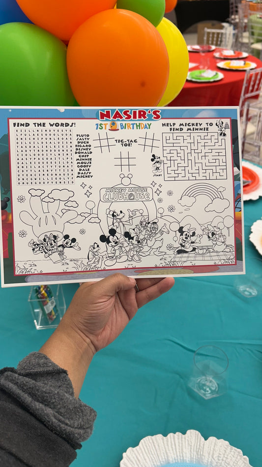 Personalized Activity Placemats /. Coloring Activity Sheets