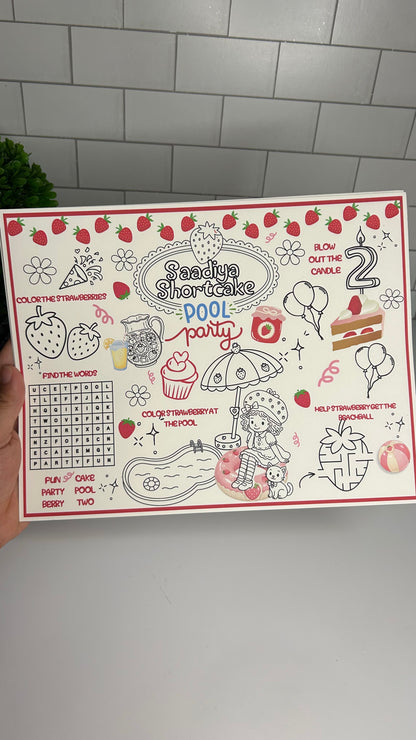 Personalized Activity Placemats /. Coloring Activity Sheets