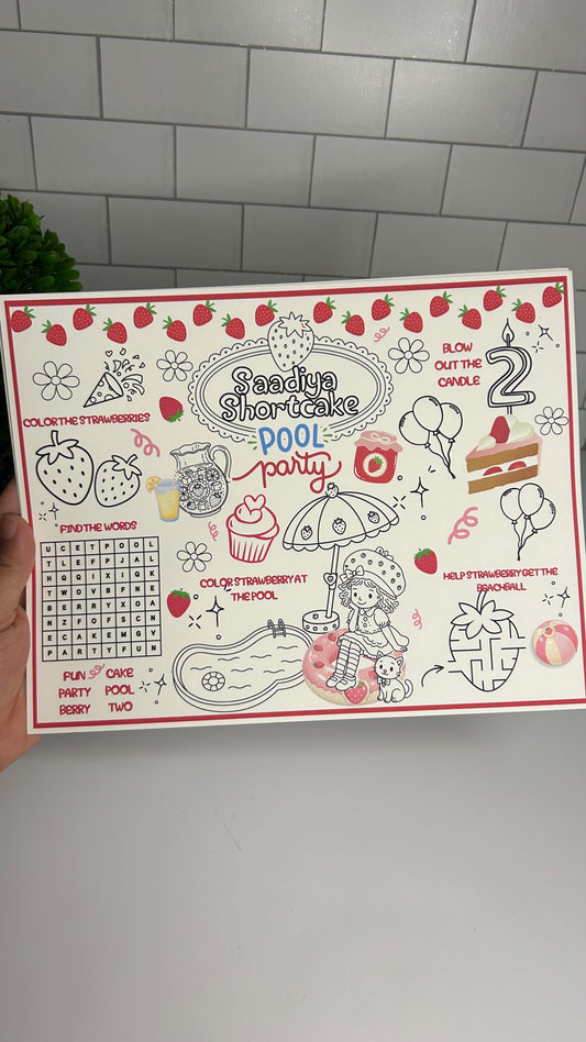 Personalized Activity Placemats /. Coloring Activity Sheets